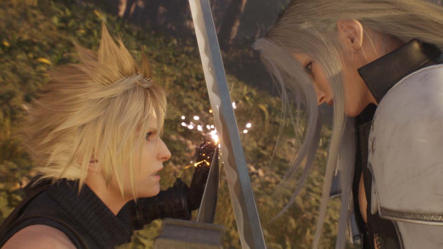 Cloud and Sephiroth clash swords in Closing Delusion VII Rebirth