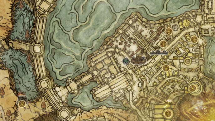 Elden Ring screenshot showing the Graven Stone Seal location with a small diamond marker on a map of Leyndell, Royal Capital