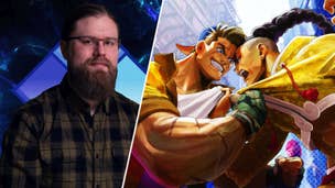 Evo general manager Richard Thihel in a split image with Jamie and Luke from Street Fighter 6 going head to head in promotional art.