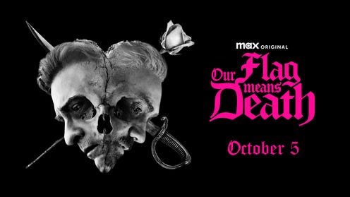 Promotional image for Our Flag Means Death featuring images of Stede and Ed arranged into a heart