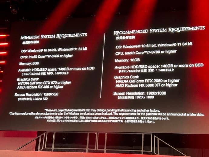 Final Fantast 14 7.0 system requirements from Fan Fest presentation