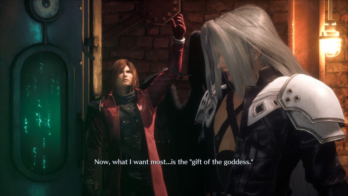 Sephiroth looks at Genesis in an underground lab in Crisis Core - Final Fantasy VII - Reunion