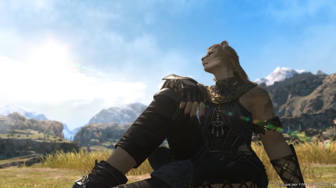 تصویری از Hrothgar زن در حال ژست گرفتن روی زمین در FF14