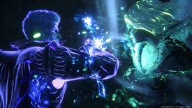 Two glowing characters cross blades in Final Fantasy 16