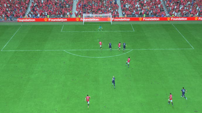 FIFA 23 review - a top-down replay of scoring after being through on goal and the keeper noticeably to one side of his goal