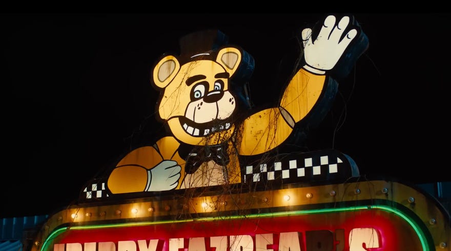 Freddy Fazbears light up sign in the Five Nights At Freddy's film