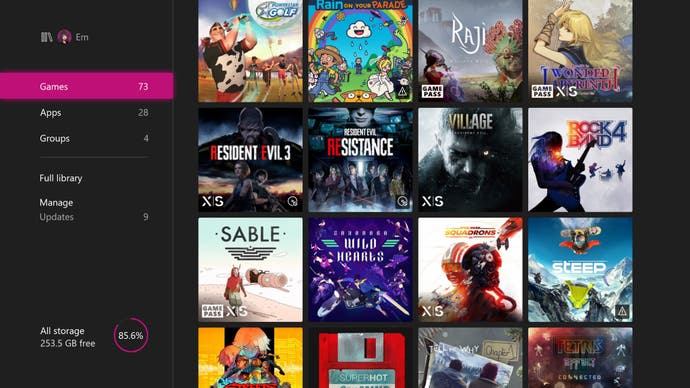 Xbox game library badges.