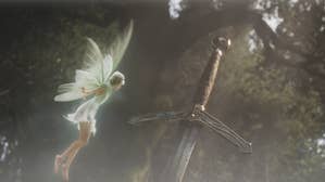 A fairy looks at a sword in the Fable announcement trailer