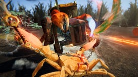 Two giant crabs (one riding a truck) fight in a screenshot from Fight Crab 2.