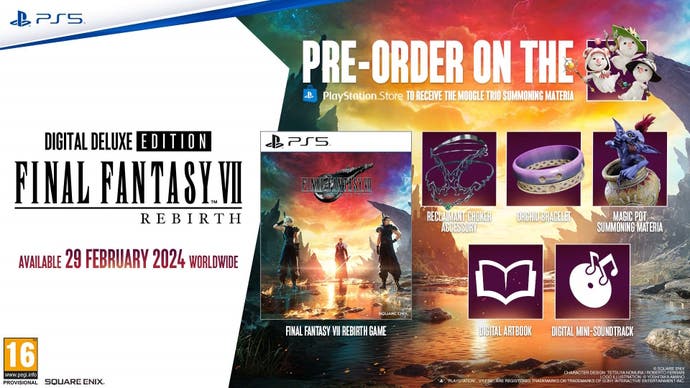 Pre-order details for Final Fantasy 7 Rebirth Digital Deluxe Edition