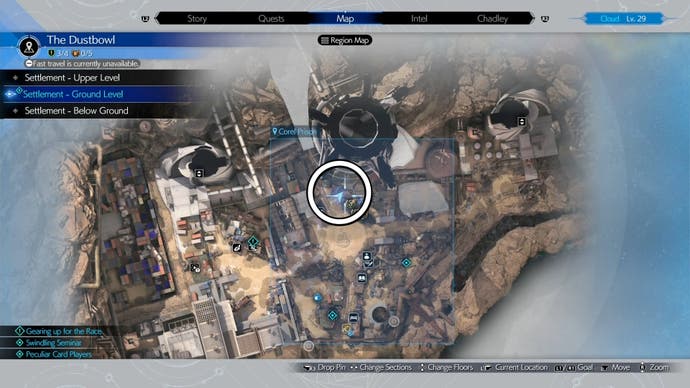 Вид на карте Dustbowl с локацией Пико, обведенной кружком в Final Fantasy 7 Rebirth.