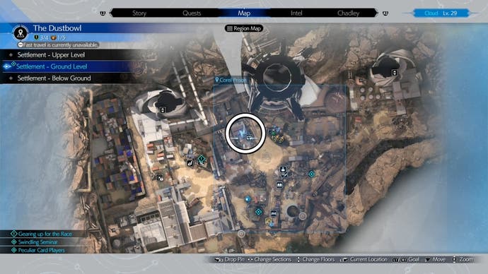 Вид на карте Dustbowl с локацией Пико, обведенной кружком в Final Fantasy 7 Rebirth.