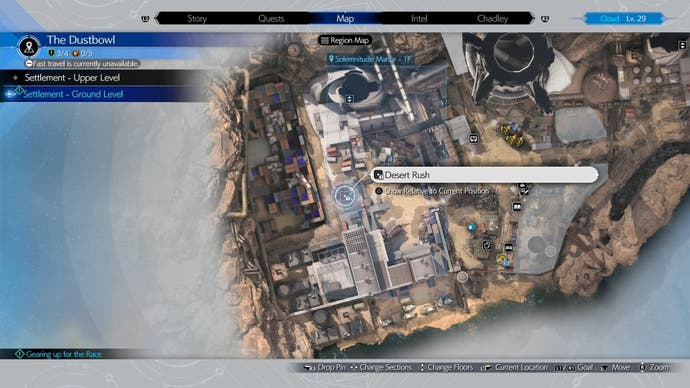 Вид на карте Dustbowl с локацией Пико в Final Fantasy 7 Rebirth.