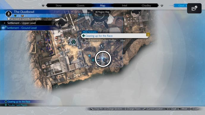 Вид на карте Dustbowl с локацией Пико, обведенной кружком в Final Fantasy 7 Rebirth.