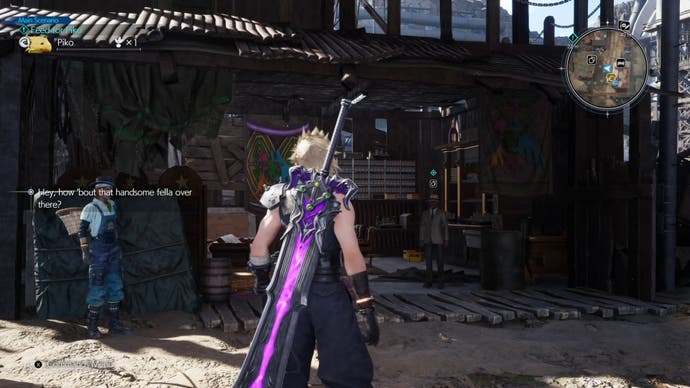 Клауд смотрит на коллекционера карт в тюрьме Корел в Final Fantasy 7 Rebirth.