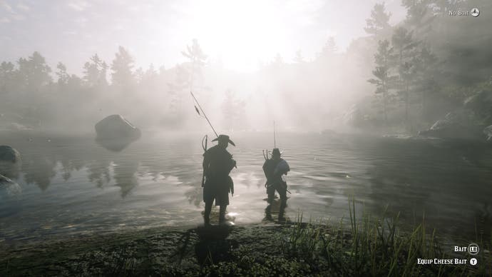 Red Dead Online - two cowboys fishing in a river