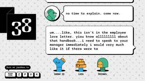 Jackbox Party Pack 10 screenshot showing FixyText, a mini-game where you collectively type an SMS message. A humourous and badly spelled text message is shown on screen.