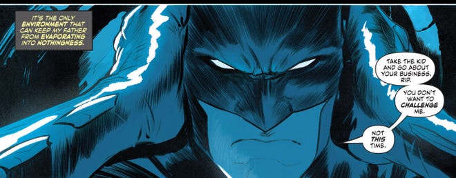 A panel image of Batman speaking