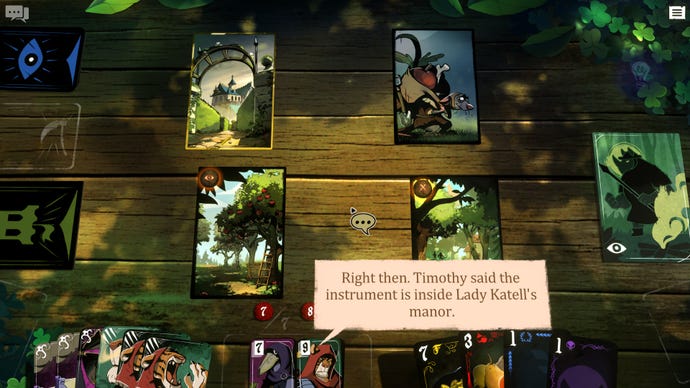 A table showing various cards in a forest setting in Foretales.
