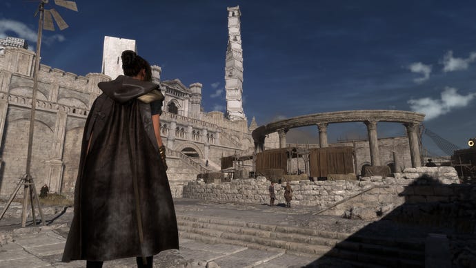 Frey looks out at Cipal. a major hub city in Forspoken.