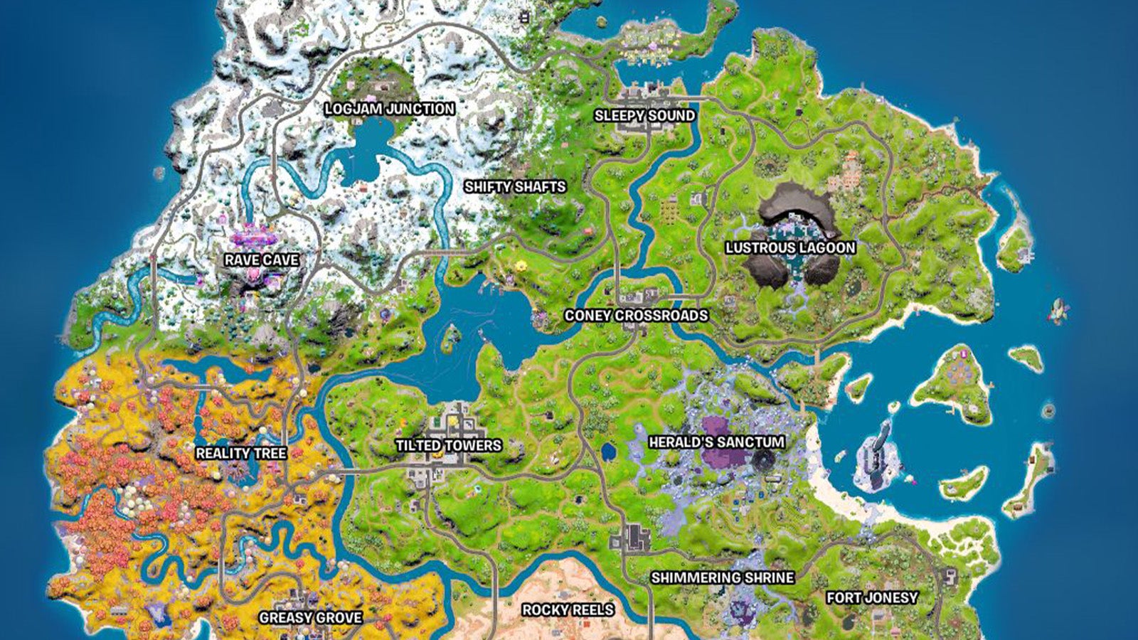 Fortnite Chapter 3 Season 4 map named locations and landmarks