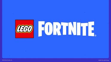 LEGO and Fortnite logos over a blue background.