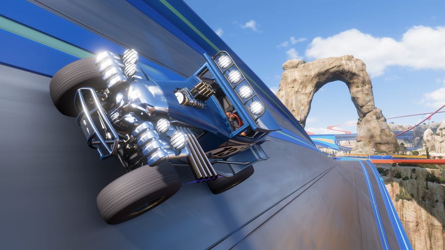 A truck drives across a magnet track in the Forza Horizon 5 Hot Wheels expansion.