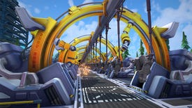 A screenshot of Foundry, showing a long conveyor line travelling through yellow arches.