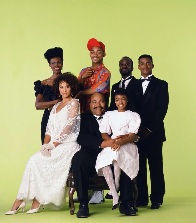 Promotional image of the cast of the Fresh Prince of Bel Air