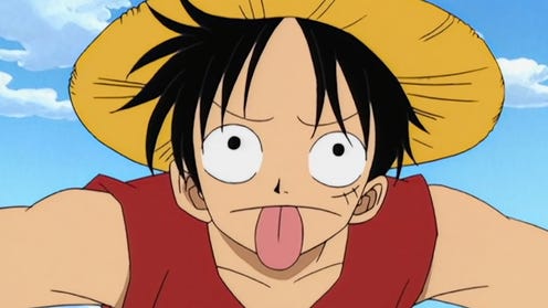 Luffy sticking out his tongue in One Piece anime