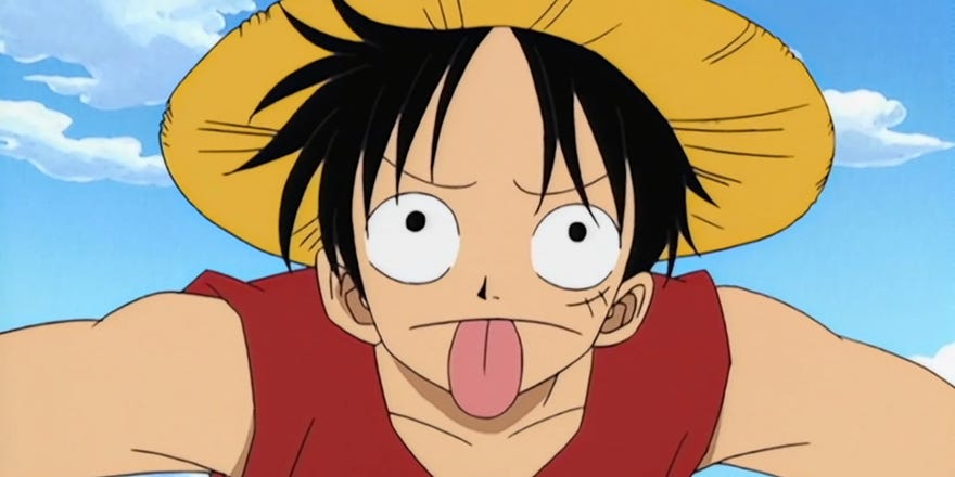 Luffy sticking out his tongue in One Piece anime