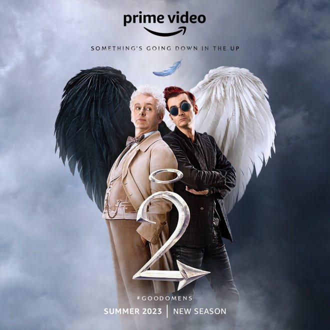 Poster featuring Crowley and Aziraphale back to back