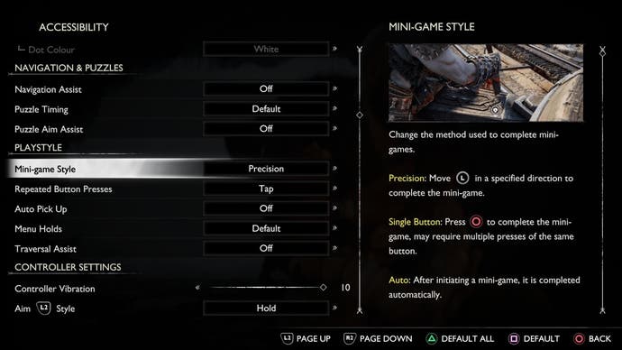 God of War: Ragnarok accessibility options
