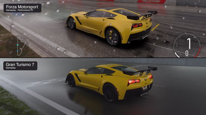 forza vs gran turismo 7 comparison: wet track at the nurburgring