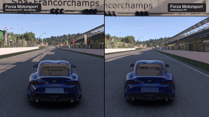 reflections: forza motorsport performance rt moving vs not moving comparison shot