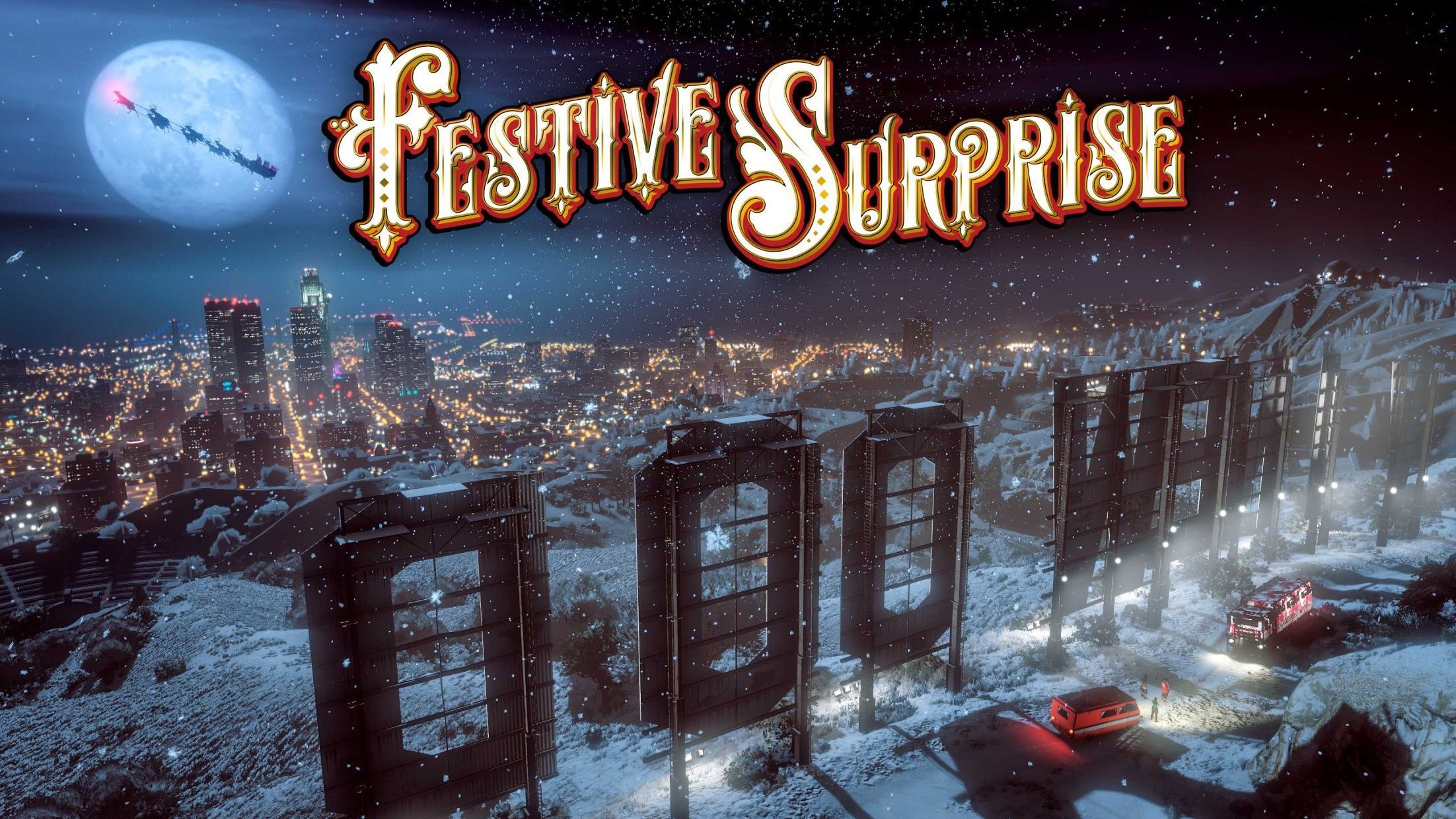 A snow-covered Los Santos, seen from up high