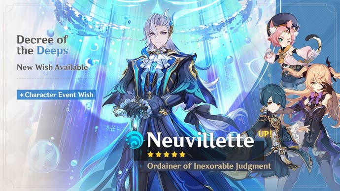 banner artowrk for neuvillette 4.1 with xinqiu fishcl and diona