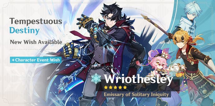 banner artwork for 4.1 phase 2 characters including wriothesley thoma chingyun and dori