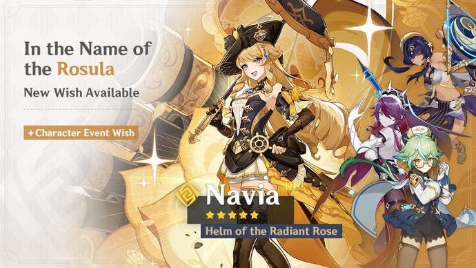 official banner art for navia in version 4.3 with sucrose, candace, and rosaria four stars