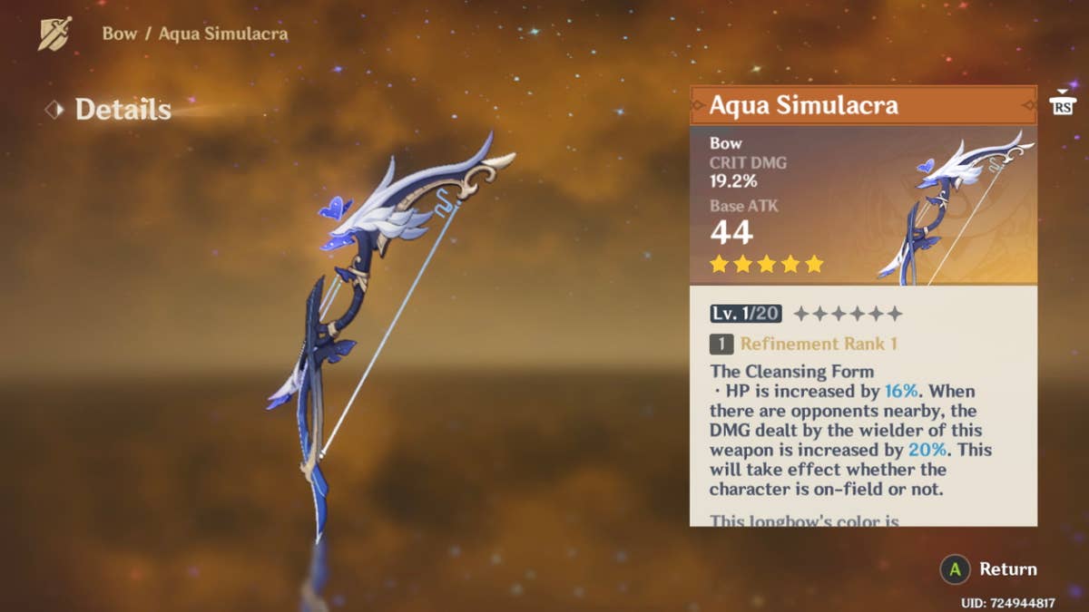 Genshin Impact Aqua Simulacra bow Ascension materials, stats, Refine  ability, who should use Aqua Simulacra