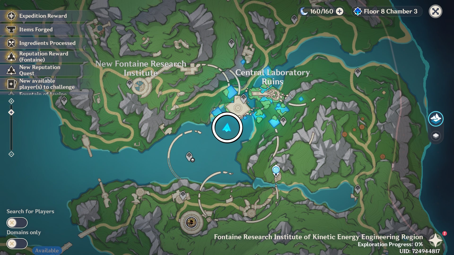 mapa con un santuario de profundidad ubicación fontaine rodeado por un círculo