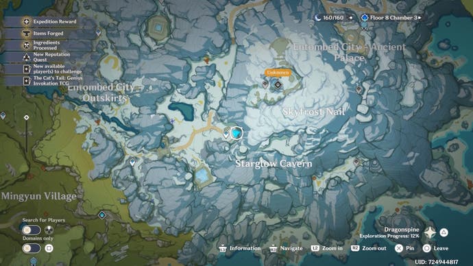 Kartenaussicht auf den Eingang zur Moonglow Cavern am Dragonspine Mountain