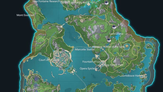 map view of staff weilding opponent locations in fontaine