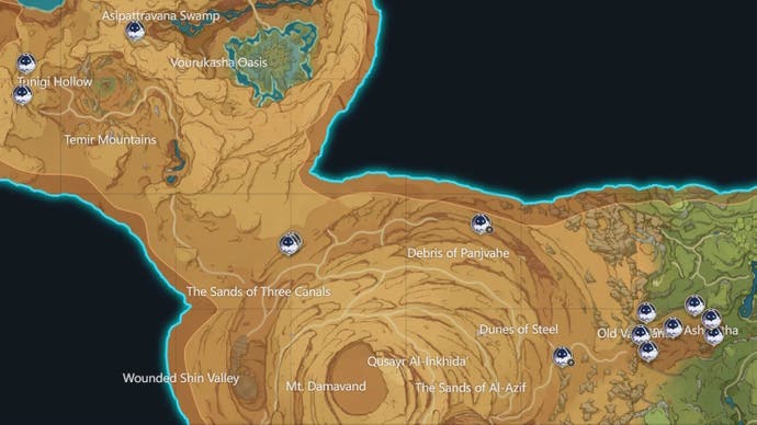 map view of staff weilding opponent locations in sumeru