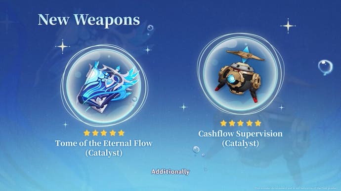 new weapon preview image showing two new catalysts which are neuvillette and wriothelseys signatures