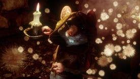 A screenshot from action RPG Ghost Of A Tale showing a mouse in a hood holding a lit candle