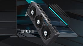 The Gigabyte GeForce RTX 4070 Eagle OC V2 graphics card, on a black and grey background.