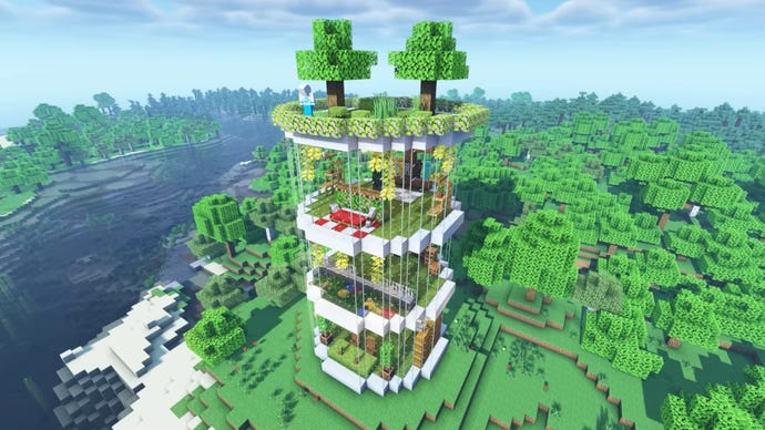 A 3-floor GLass House build by ManDooMiN in Minecraft.