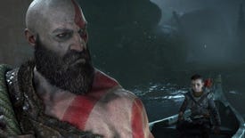 Kratos speaks to his son Atreus on a small boat in God of War.