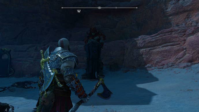 Kratos standing in front of Bjarg Stormr, who drops Slumber Stones in God of War Ragnarok